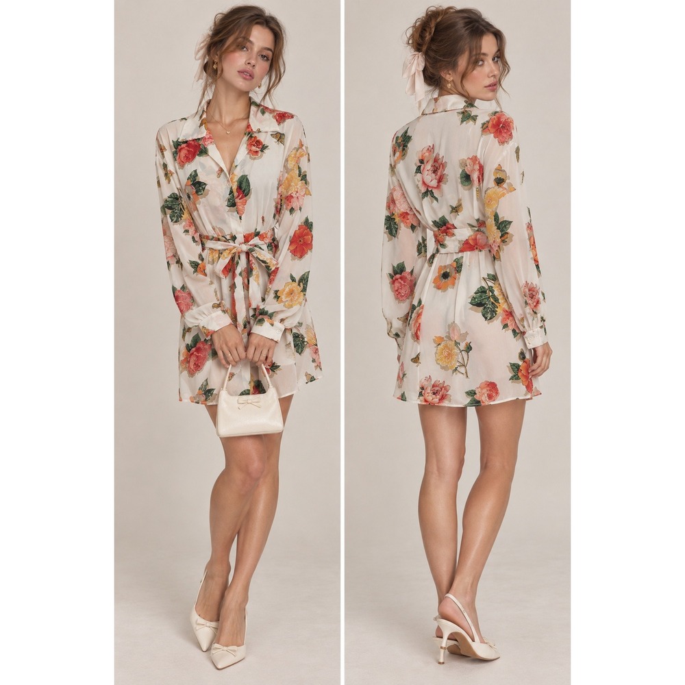 Victoria's Secret Sleep Dress Womens S White Floral Butterfly Coquette VTG 90s